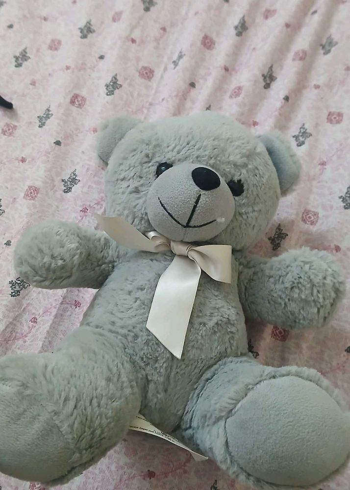 Cute Grey Teddy Bear with Bow