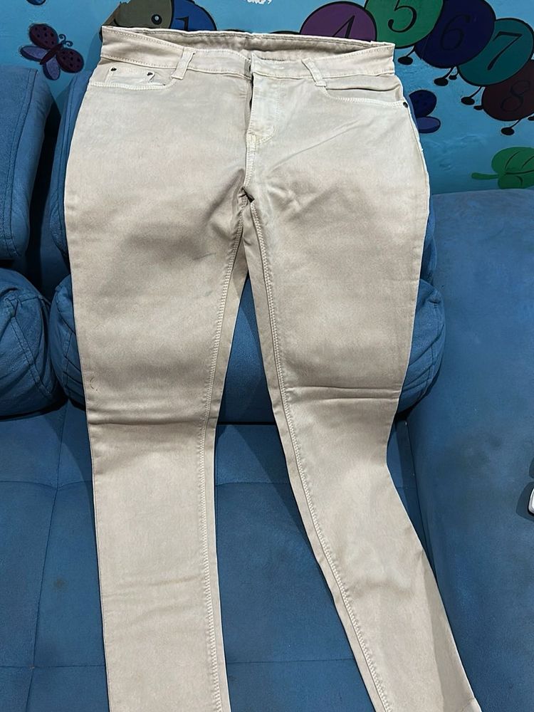 Beige Slim Fit Pants