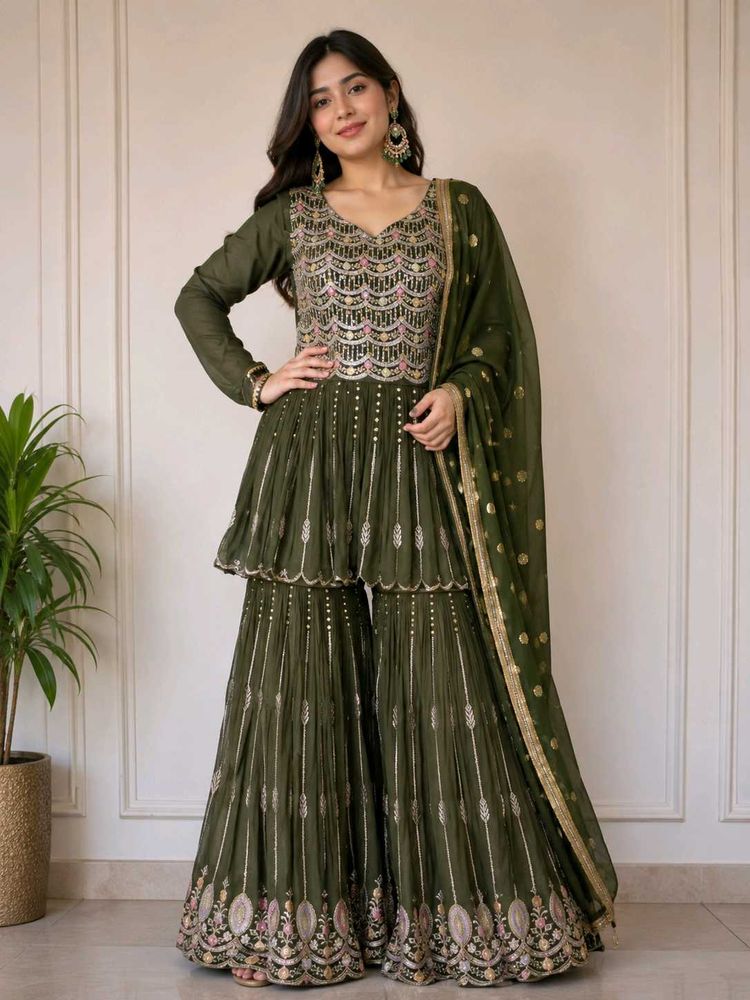 Green Embroidered Kurta Set