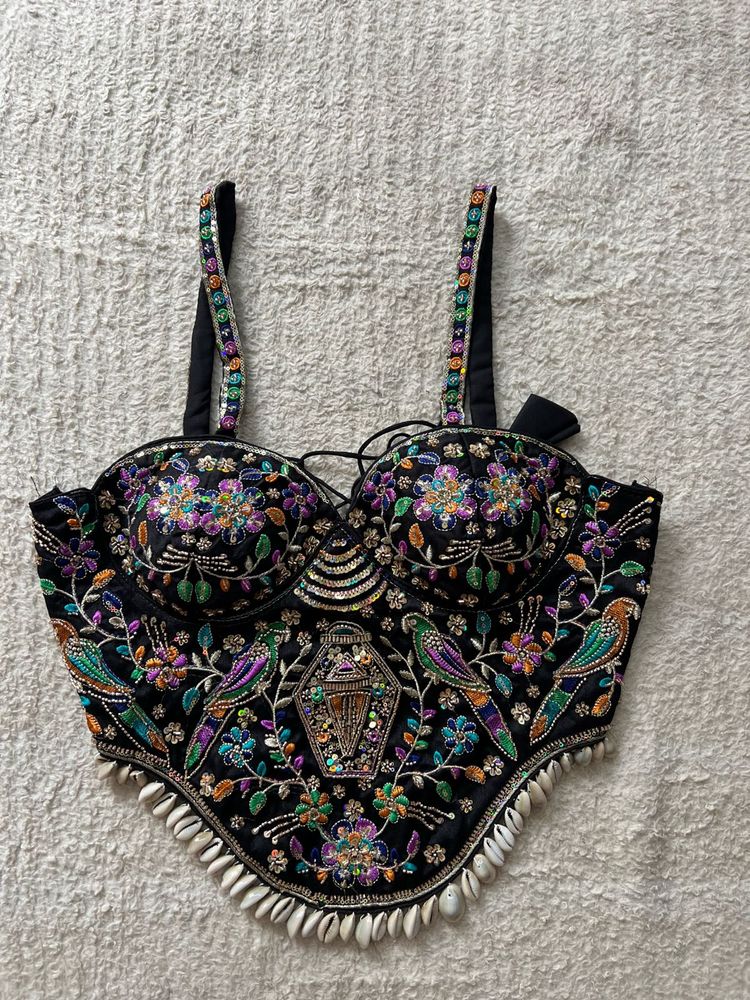 Navratri Black Blouse with Shell Trim