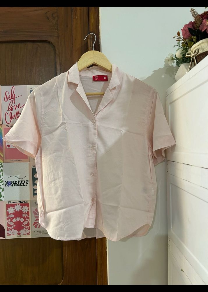 Cute Pink Short Sleeve Button-Up Shirt