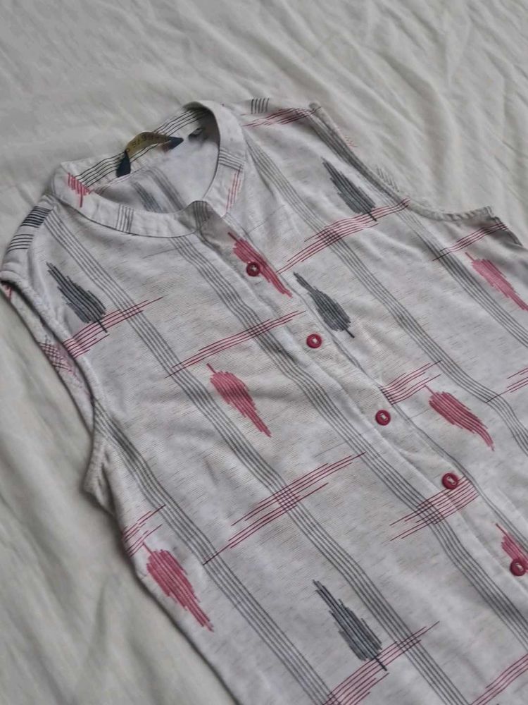 Printed White Dailywear Sleeveless Kurta