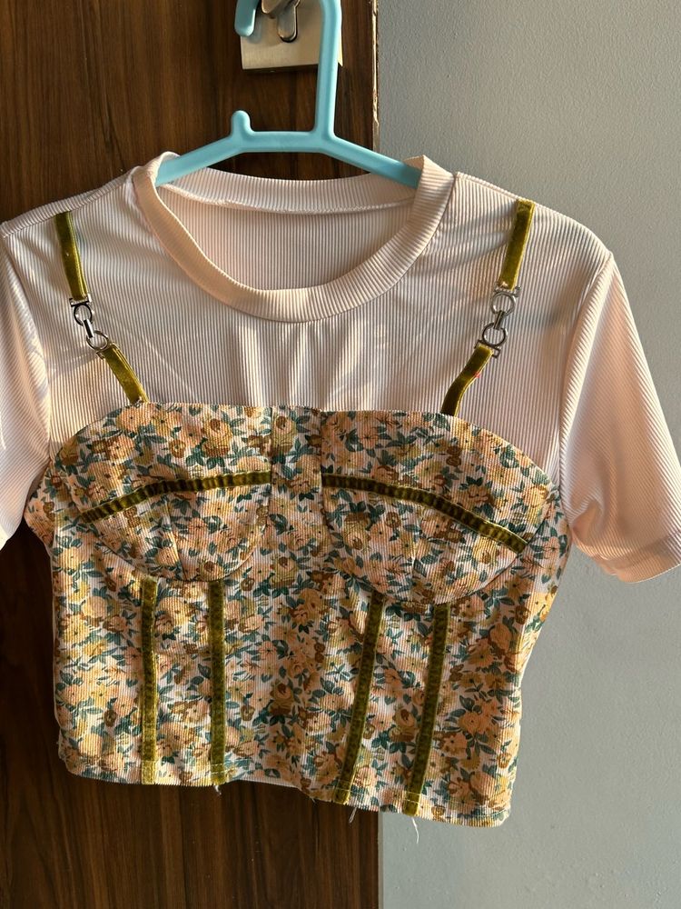 Crop top with corset kind design in front
