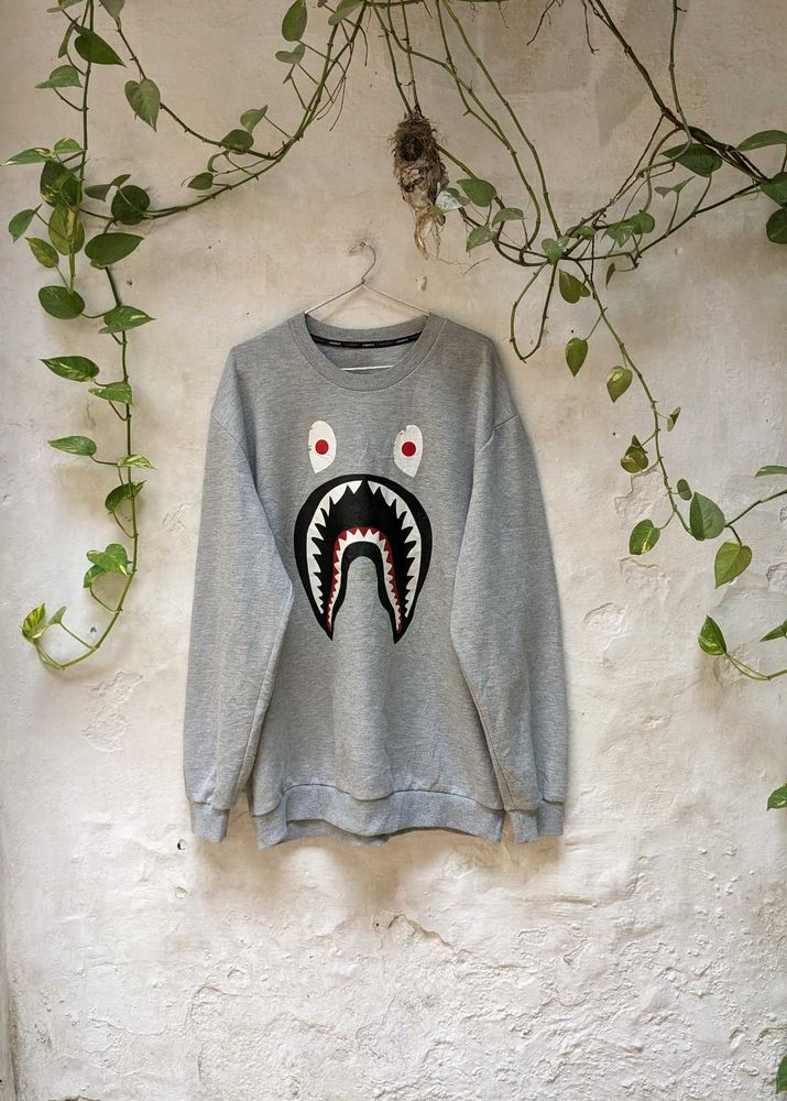 Grey Shark Face Crewneck Sweatshirt