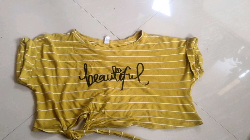 Cute Yellow Striped Crop Top &amp; Jeans Set