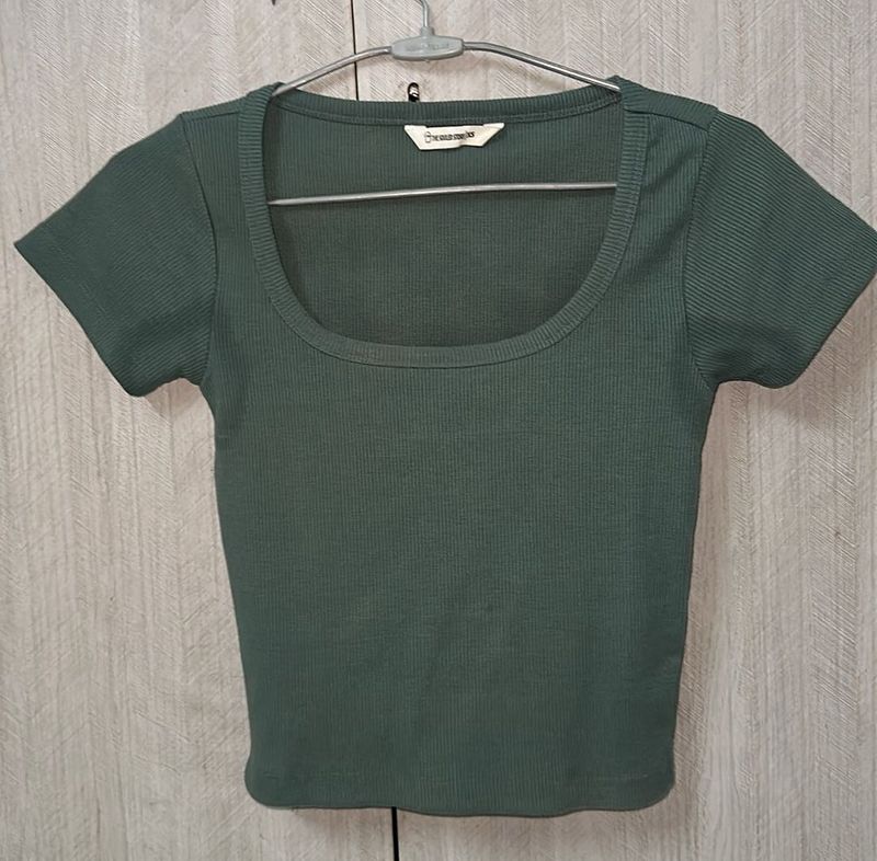 Olive Green Ribbed Crop Top
