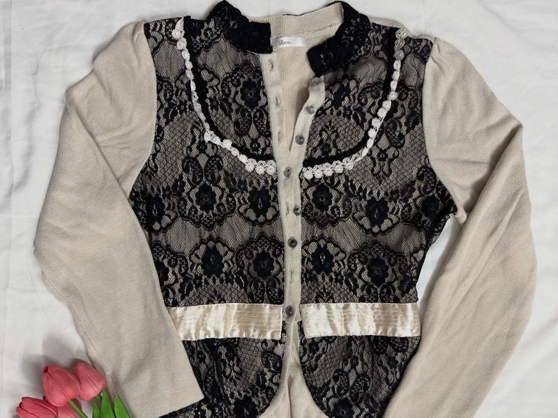 Elegant Lace Trim Cardigan