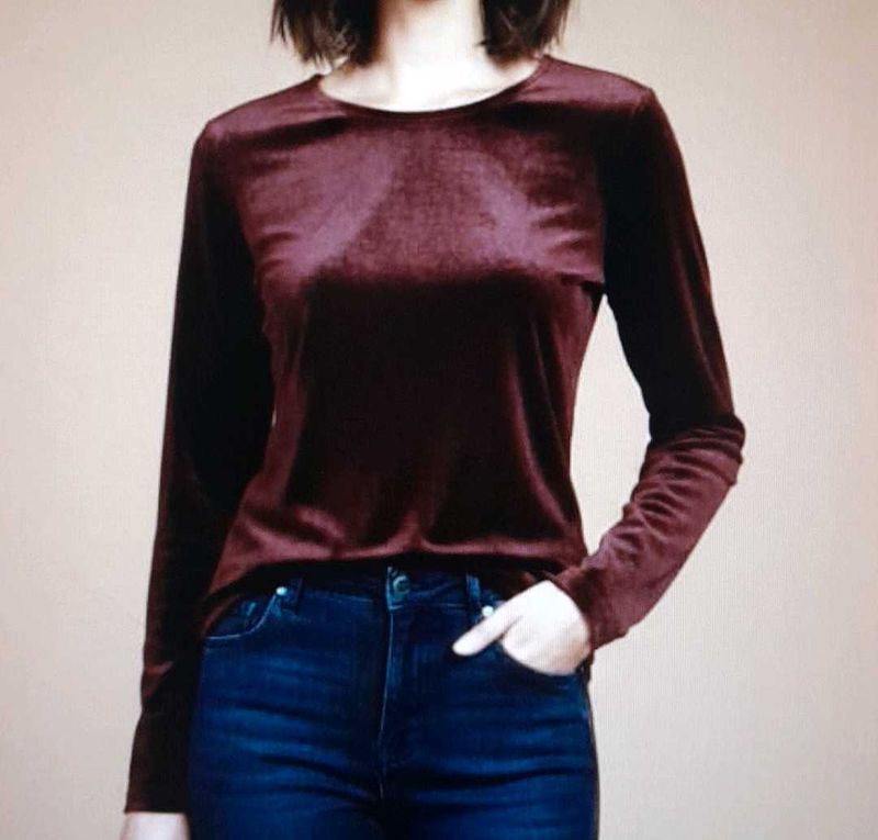 Oversized Burgundy Velvet Long Sleeve Top
