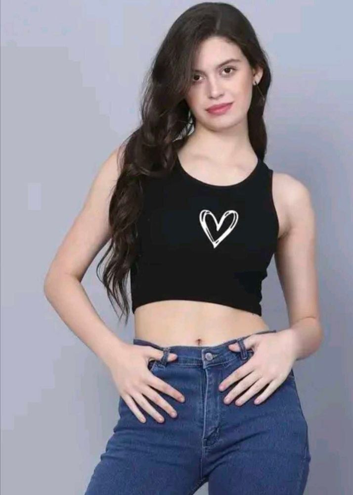 👉 “Trendy Black Heart Print Crop Top for Women |
