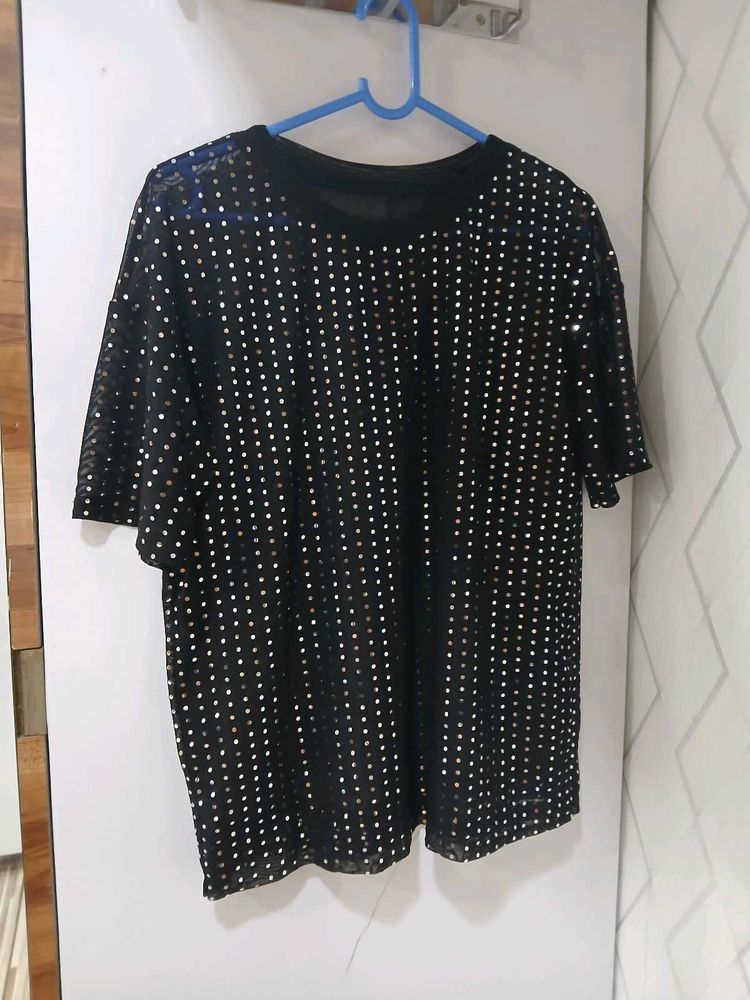 Sequin Embellished Black T-Shirt