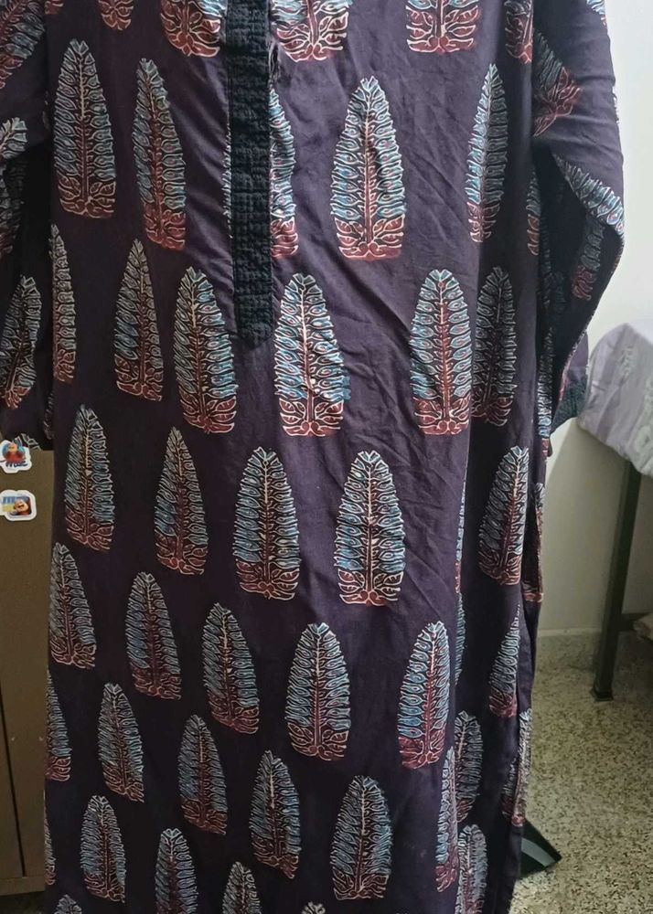 Navy Blue Block Print Kurta