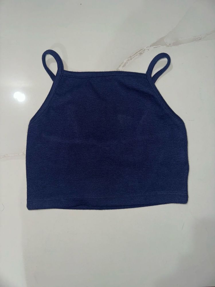 Navy Blue Spaghetti Strap Crop Top