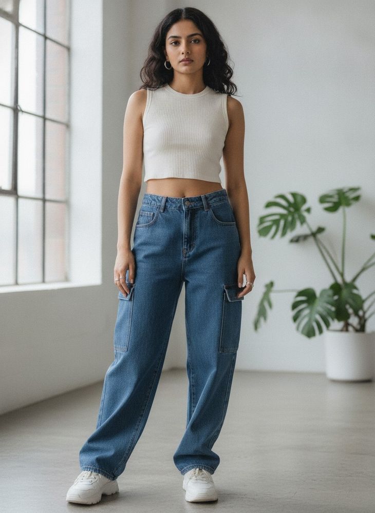Blue Denim Cargo Jeans