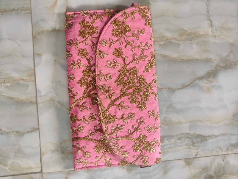 Pink Embroidered Clutch