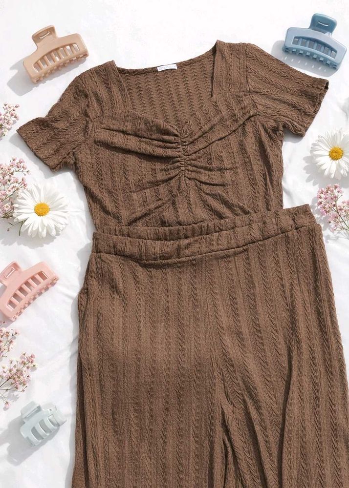 Brown Textured Two-Piece Set