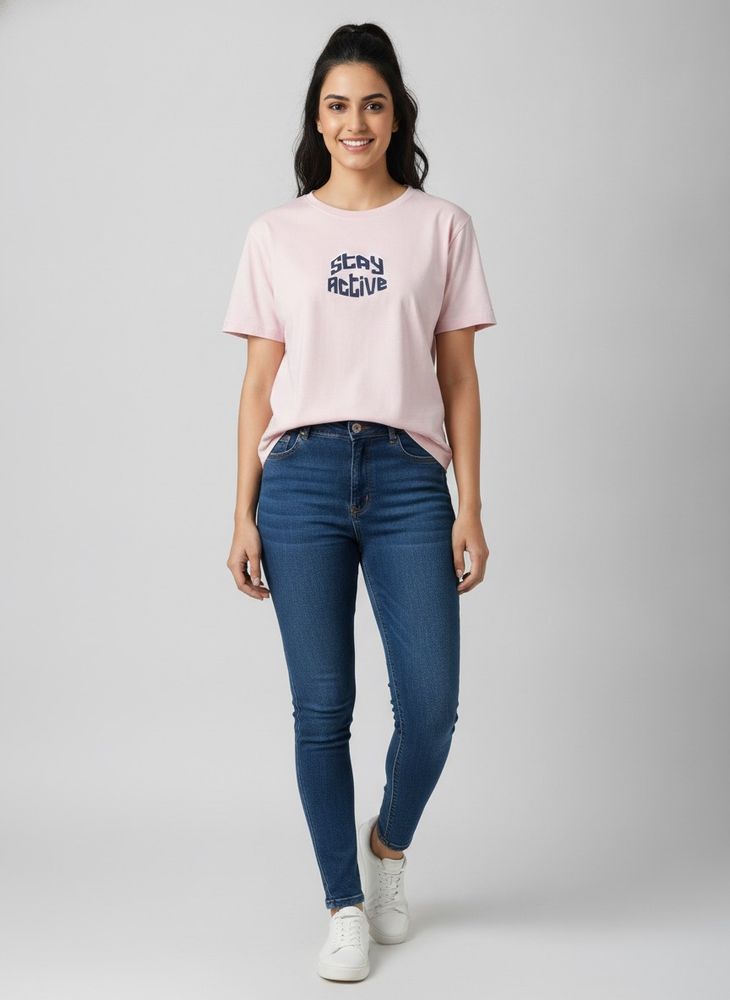 Light Pink "Stay Active" Graphic T-Shirt