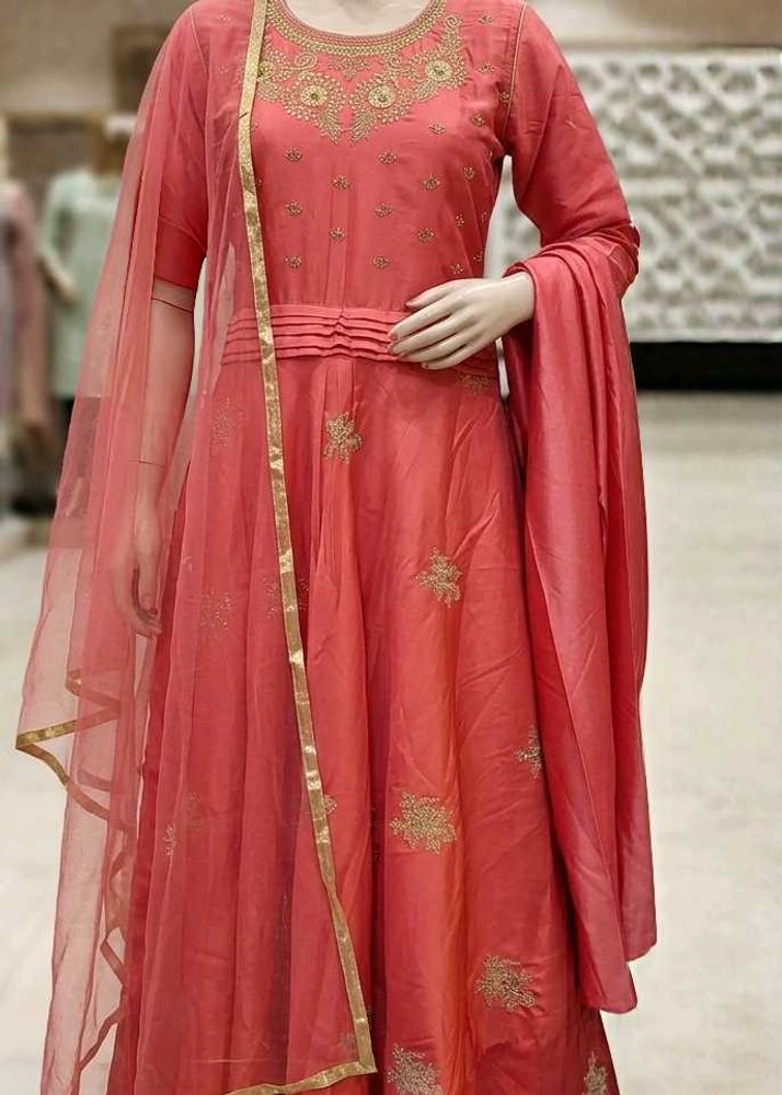 Coral Anarkali Gown with Dupatta