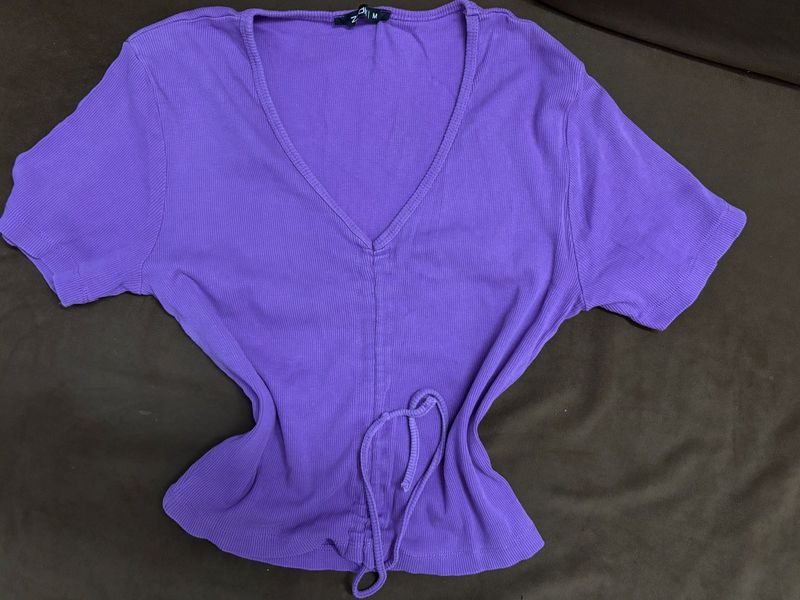 Purple V-Neck Tie-Up Crop Top