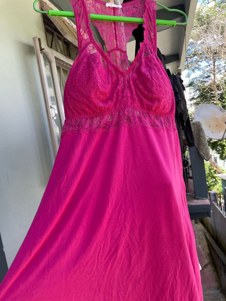 Vibrant Pink Lace Trim Nightgown