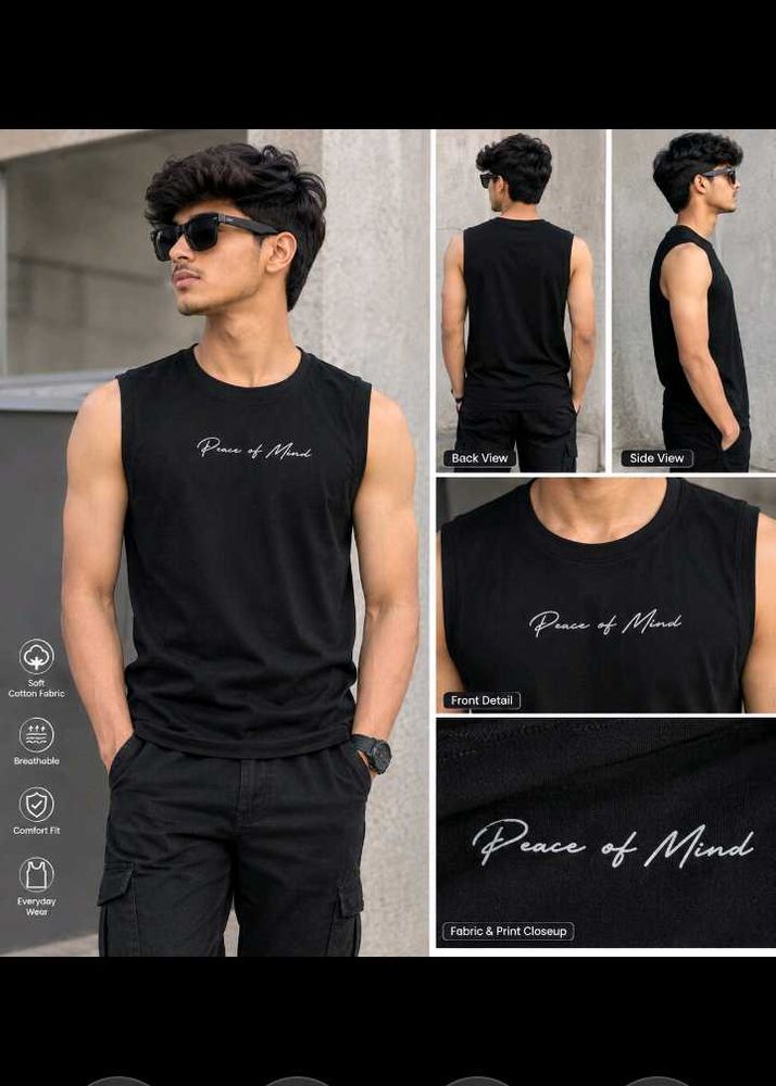Men's Black Sleeveless 'Peace of Mind' T-Shirt
