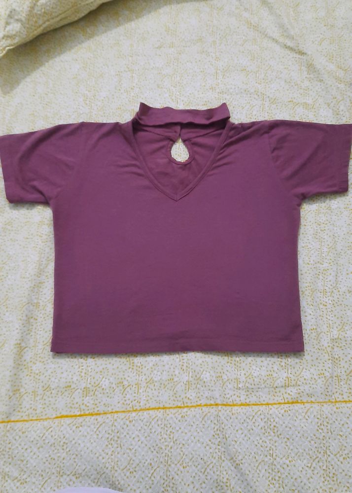 Purple High Neck Crop Top