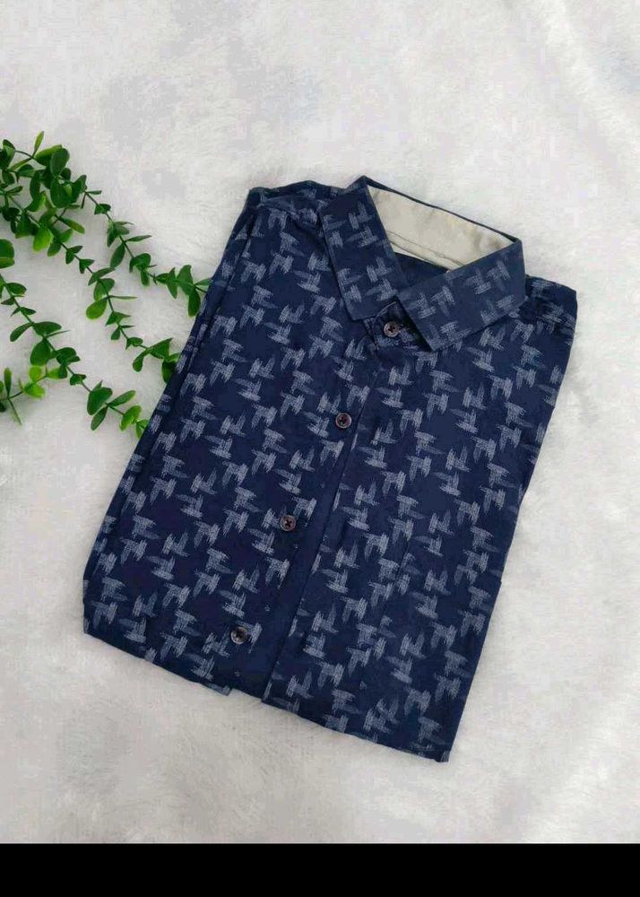 Men's Navy Blue Printed Casual Shirt