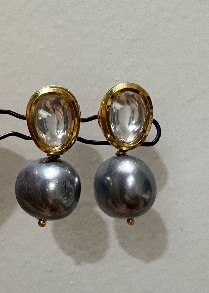 Elegant Grey Pearl Drop Earrings