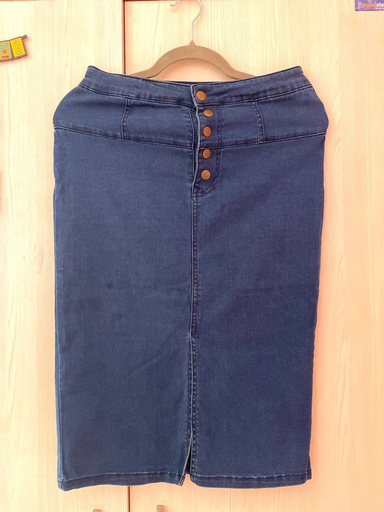 TALLY WEiJL Denim Pencil Skirt With Front Slit