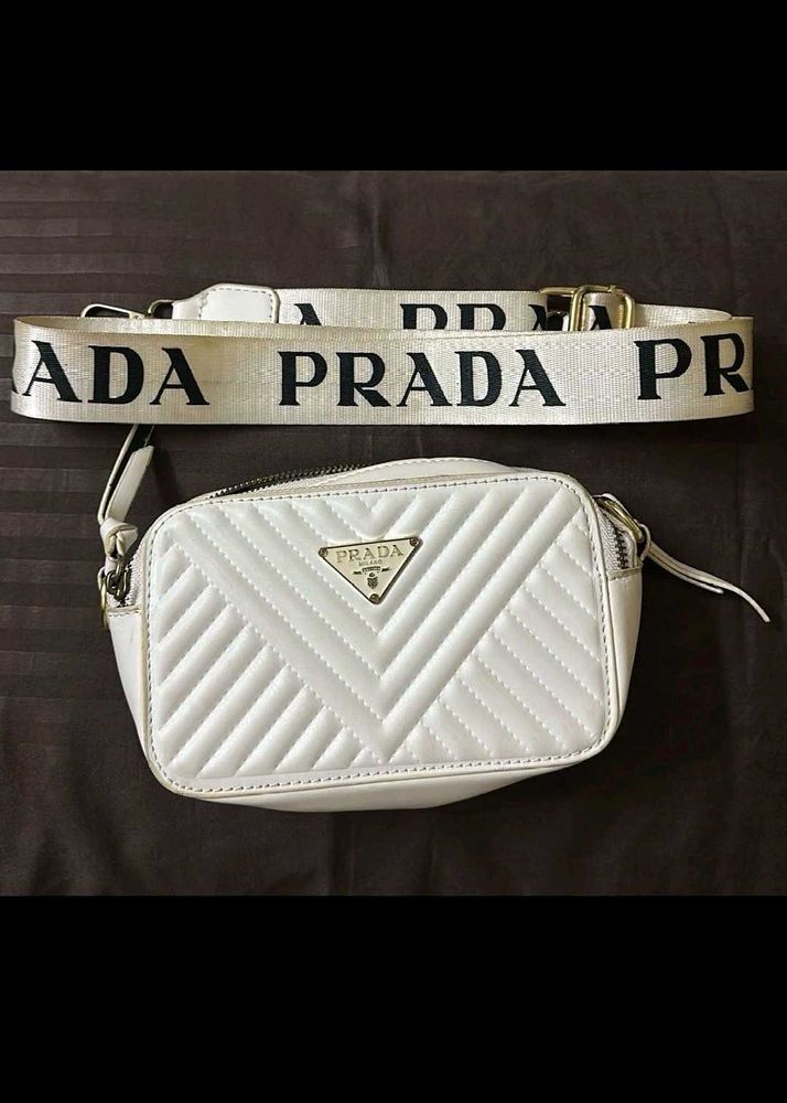 PRADA White Quilted Crossbody Bag