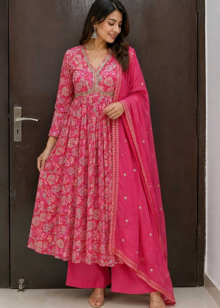 Vibrant Pink Floral Kurta Set