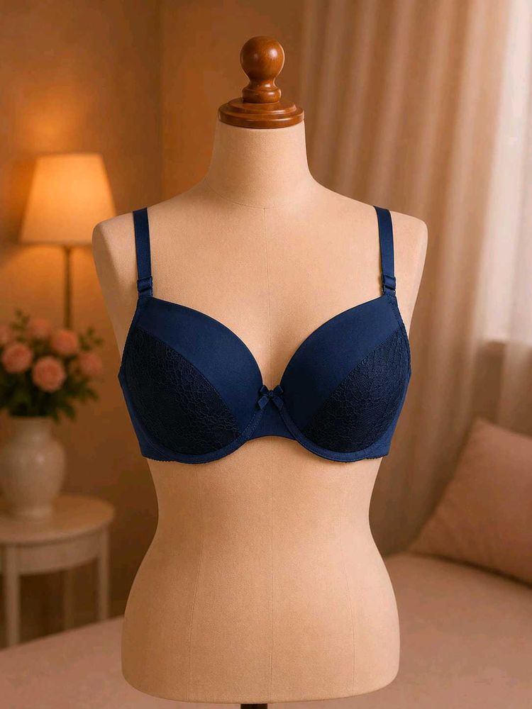 Elegant Blue Lace Padded Bra