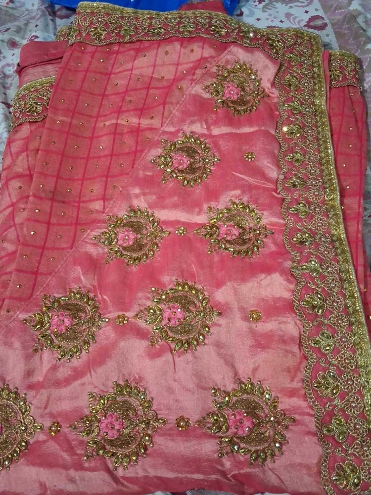 Embellished Pink Silk Saree
