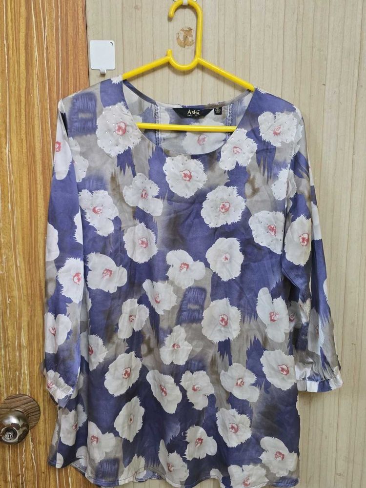 Satin Floral Print Tunic Top
