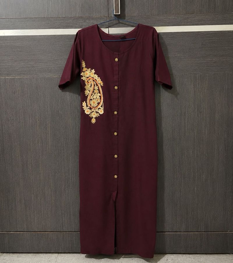 Maroon Kurta with Golden Embroidery | long kurti