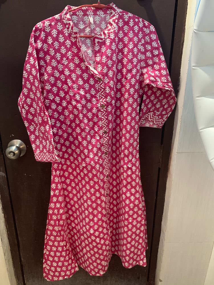 Pink And White Kurti Set