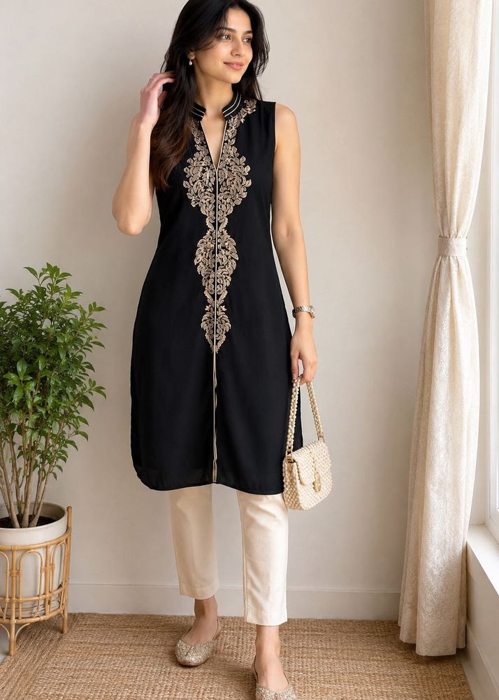 Black Embroidered Kurta