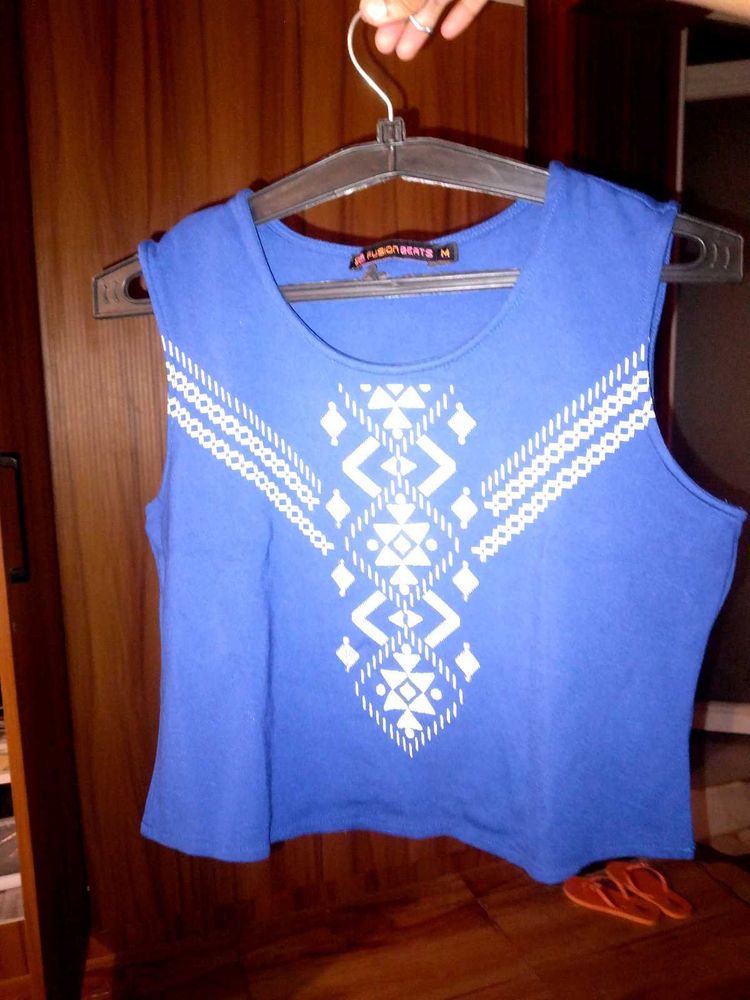Blue Tribal Print Sleeveless Top