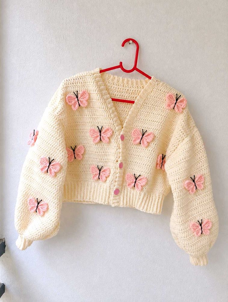 Cream Crochet Butterfly Cardigan