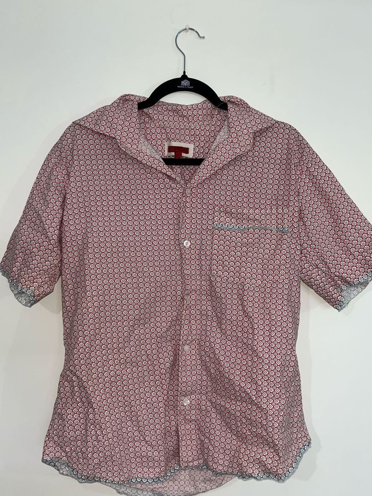 unisex Pink Geometric Print Short Sleeve Shirt