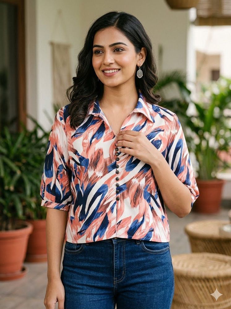 Chic Floral Print Button-Up Top