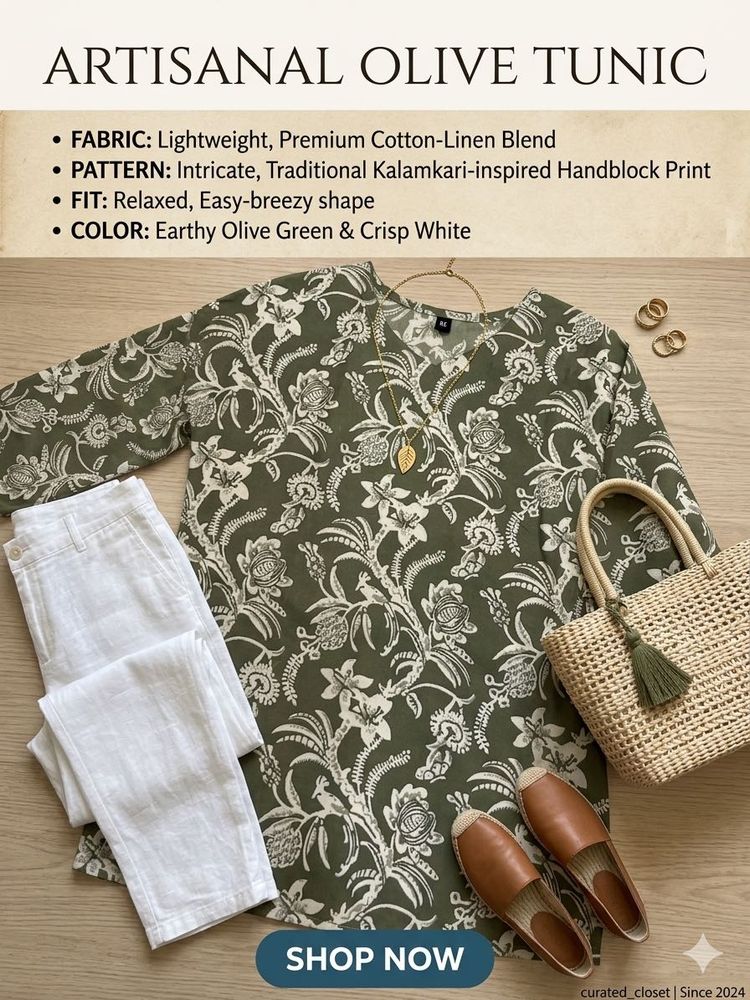 Artisanal Olive Cotton-Linen Tunic