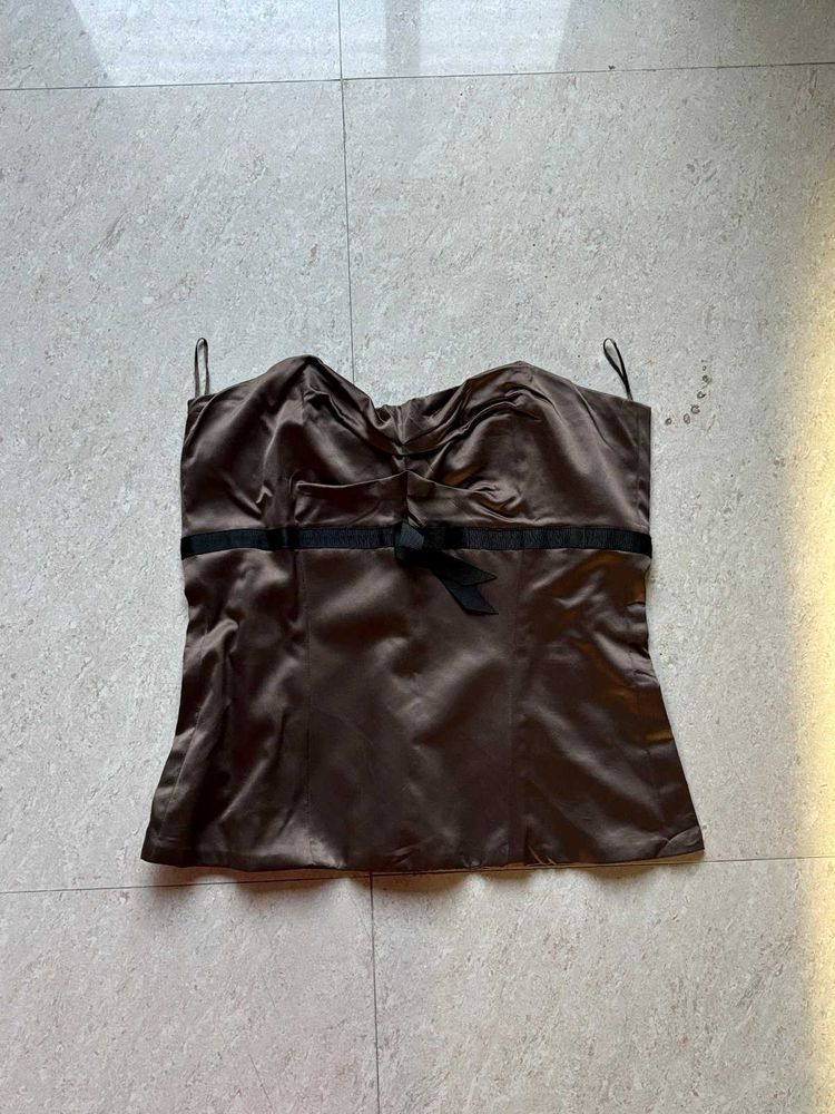 Satin Corset Top with Bow Detail