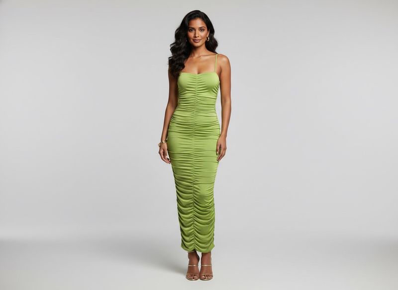 Ruched bodycon full length dress