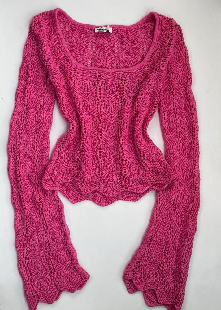 Chic Pink Crochet Knit Top