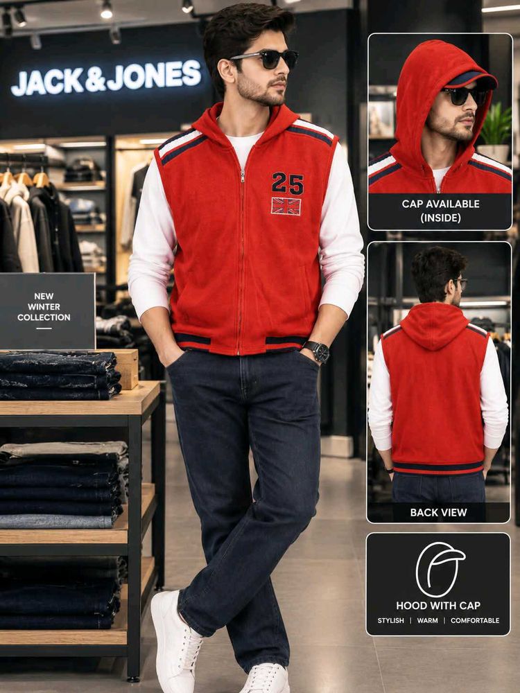 🇳🇿💫🎀Men's orange Sleeveless Hooded Jacket