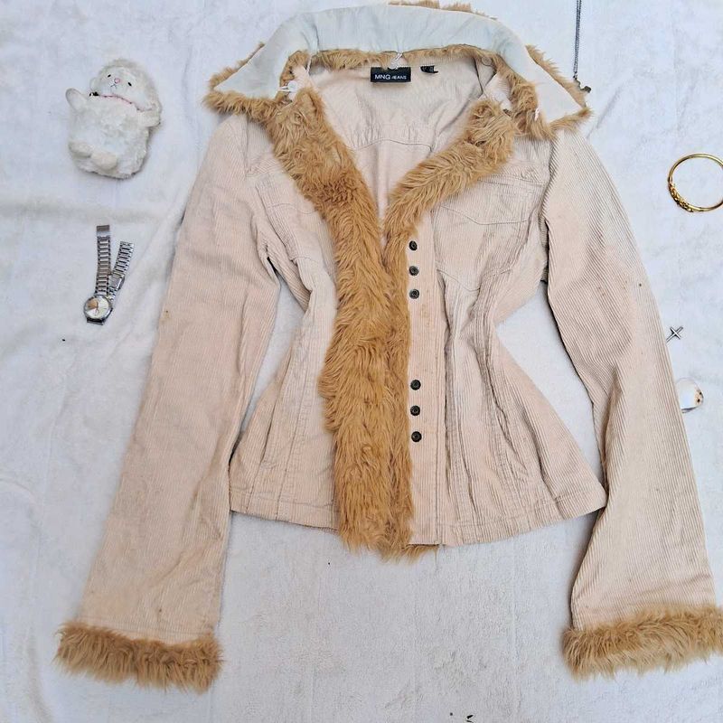 y2k Faux Fur Trim Denim Jacket