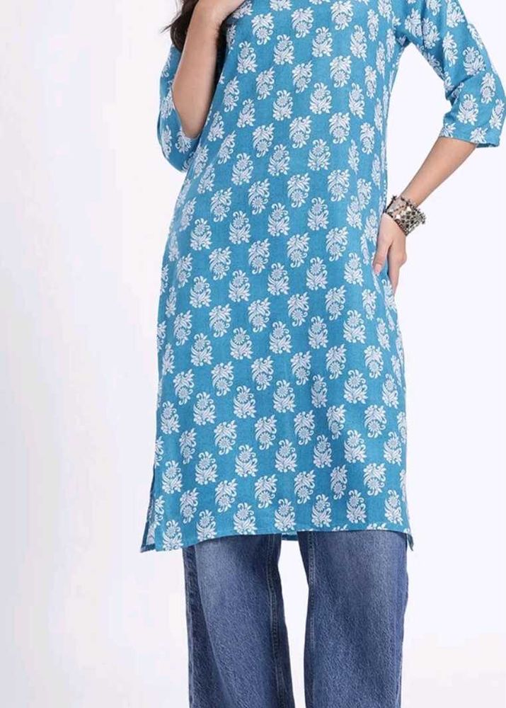 Stylish Blue Kurta with White Print