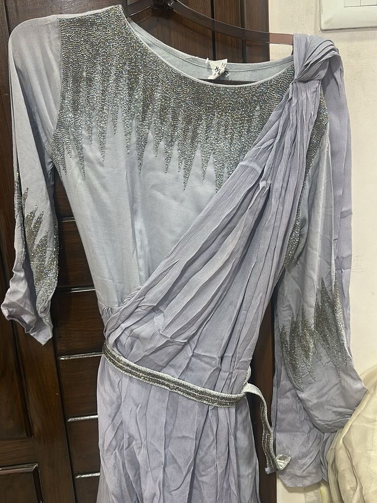 Elegant Grey Embellished Gown
