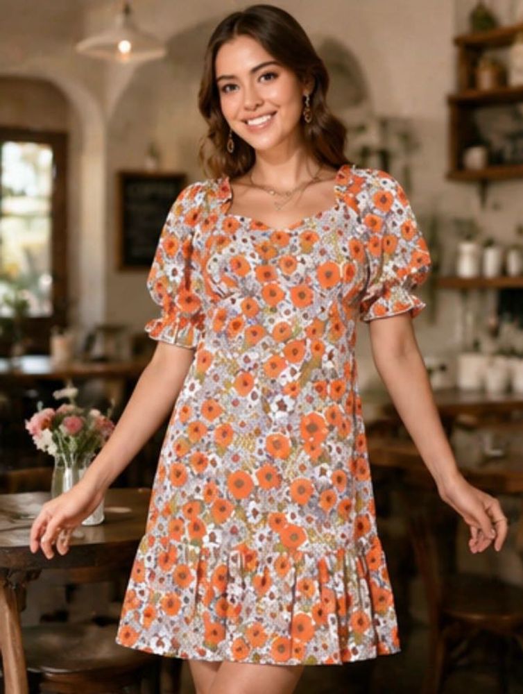 Charming Floral Print Mini Dress