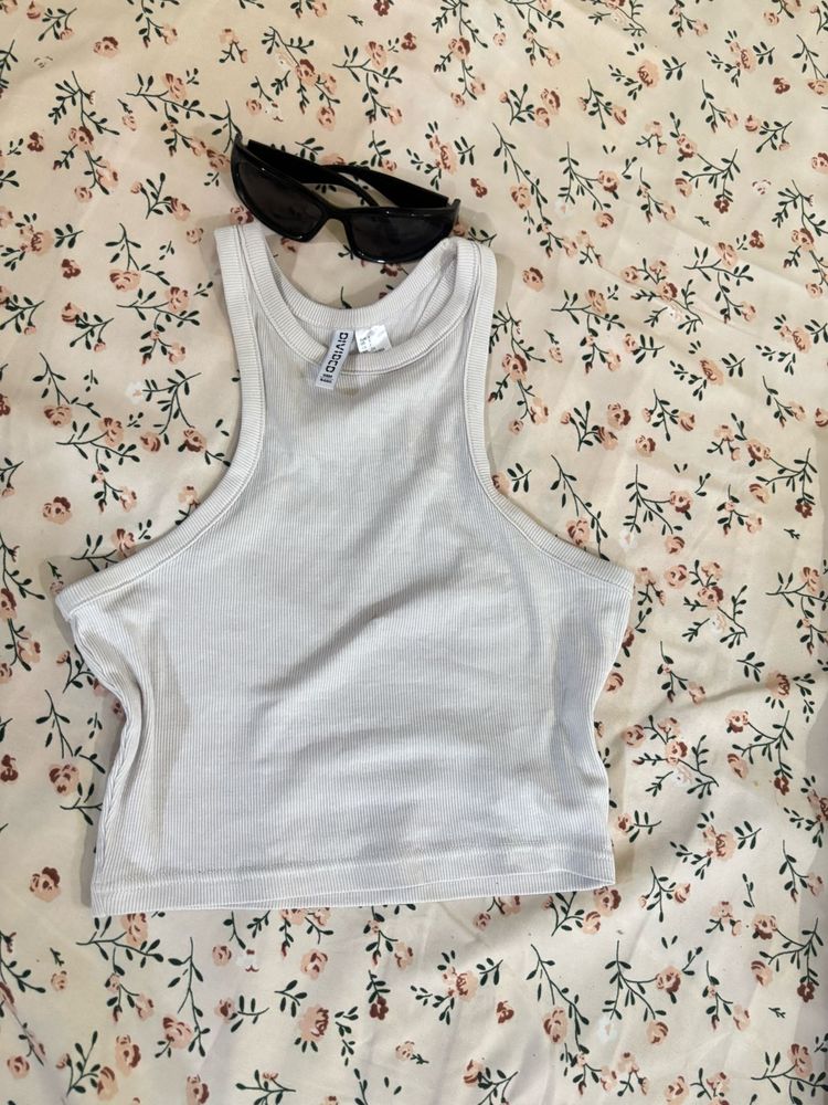 White Ribbed vest Top